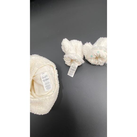 Carters Cream Fuzzy Hat and Mitten Set 12-24 Months - Picture 8 of 8